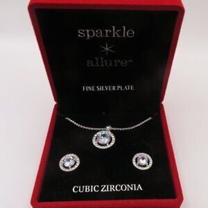 Silver Plated CZ Necklace Earrings Set